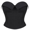 Black Striped Overbust Corset Top Zipper Front Lace-Up Bustier Body Shaper