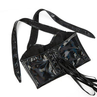 Black Shiny PU Leather Halter Corset Crop Top Push-Up Bustier Gothic Bra