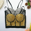 Gold Beaded Sequin Embroidery Bustier Corset Crop Top Party Bralette