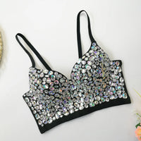 Rhinestone Glitter Bustier Corset Top Hook-and-Eye Nightclub Party Bralette