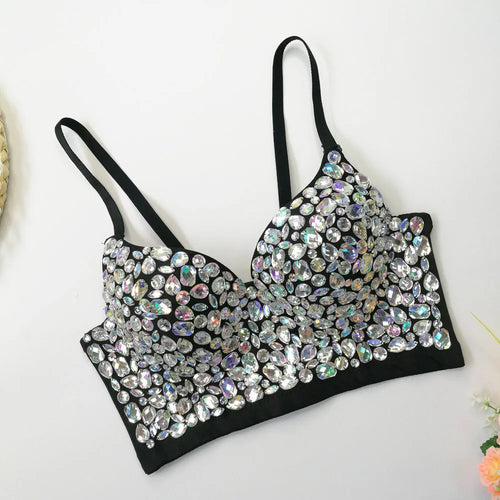 Rhinestone Glitter Bustier Corset Top Hook-and-Eye Nightclub Party Bralette