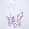 Purple Metallic PU Leather Bustier Corset Crop Top High Street Bralette