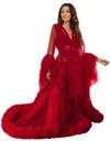 Voluminous Illusion Tulle Ruffle Long Robe Dressing Gown