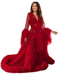 Voluminous Illusion Tulle Ruffle Long Robe Dressing Gown