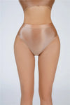 High-Waist Oil Glossy Sheer G-String Thong Satin Smooth Seamless Briefs