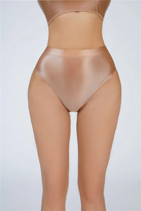 High-Waist Oil Glossy Sheer G-String Thong Satin Smooth Seamless Briefs