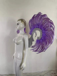 Showgirl Feather Wing Backpiece with Rhinestone Scroll Frames