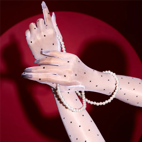 Ultra-Thin 1D Dot Oil Shiny Opera Length Gloves Sheer Glossy Performance Gloves