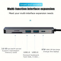 6 in 1 USB C Hub Multiport Adapter 6-in-1 with 4K@30Hz HDTV 100W Power Delivery USB 3.0 Data TF/SD Card Reader Laptop Hub Dock