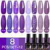 MEET ACROSS 8Pcs/Set Sparkly Rose Red Purple Gel Nail Polish Glitter Semi Permanent Nail Art Gel Vernis For Nails Manicure Kits