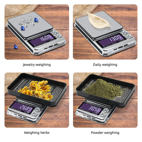 High Precision Jewelry Scale 1000g/600g/200gX0.01g Digital LCD Count Electronic Scale Stainless Pocket Kitchen Scales USB Charge