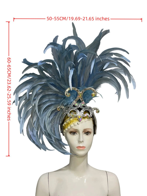 The Stardust Mirage – Exquisite Blue Feathered Samba Carnival Headdress