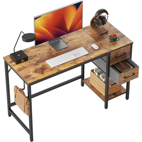 Computer Home Office Desk with Drawers, 40 Inch Small Desk Study Writing Table, Modern Simple PC Desk, Rustic Brown