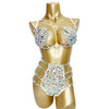 Sparkly Samba Carnival Stone Wire Bra & Bikini Bottom Set Stage Costume