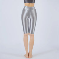 Oil Glossy High-Stretch Knee-Length Shorts Satin Shine Performance Biker Shorts