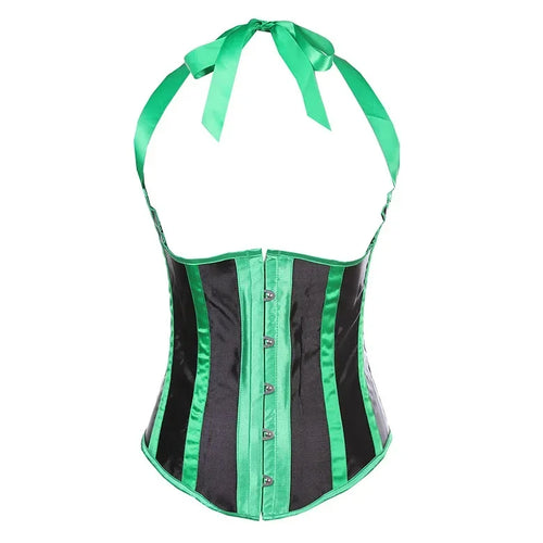 Gothic Striped Satin Halter Underbust Corset Vest 12 Spiral Steel Bones Bustier