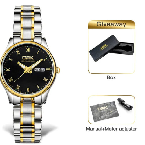 Women's Two Tone Stainless Steel Watch With Day Date