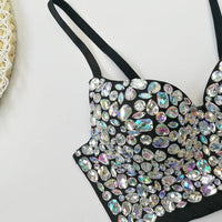 Rhinestone Glitter Bustier Corset Top Hook-and-Eye Nightclub Party Bralette