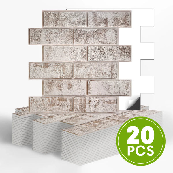 20 pcs 3D Peel and Stick Backsplash, Wall Tiles Self Adhesive, 3D Brick Tile Stickers, Backsplash for Kitchen, Wall Deco