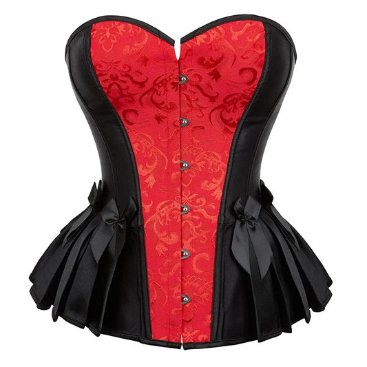 Vintage Gothic Floral Overbust Corset Top Lace Trim Boned Bustier
