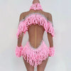 Pink Tassel Long-Sleeve Bodysuit Drag Queen & Gogo Stage Performance Costume