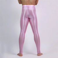 Men's Oil Glossy Sheer High-Stretch Pencil Pants Satin Smooth Leggings