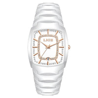 Women's White Ceramic Crystal Bracelet Watch Quartz Gift