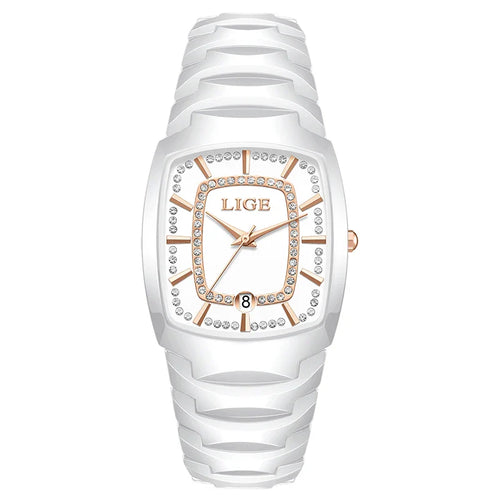 Women's White Ceramic Crystal Bracelet Watch Quartz Gift