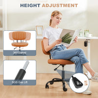 JHK Armless Office Desk Chair Back Lumbar Support Height Adjustable PU Leather Computer Chair with 360° Swivel Rolling Wheels