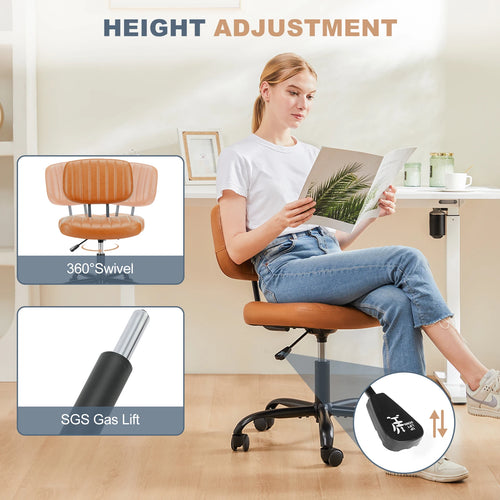 JHK Armless Office Desk Chair Back Lumbar Support Height Adjustable PU Leather Computer Chair with 360° Swivel Rolling Wheels