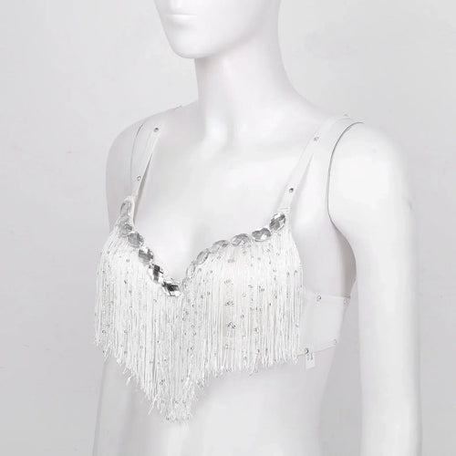 The Stardust Oasis Sirena – Sequined Tassel & Rhinestone Push-Up Belly Dance Bra Top