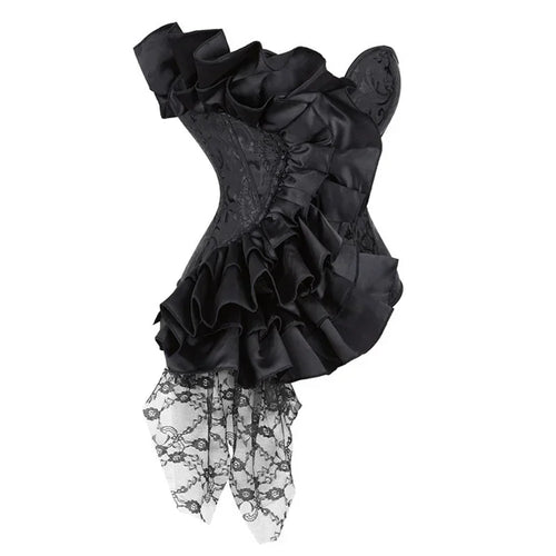 Victorian Ruffle Floral Lace Overbust Corset Bustier Body Shaper Top