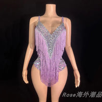Custom Fringe Rhinestone Bodysuit & Stage Performance Dance Costume