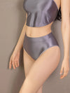Sexy Candy Color Oil Glossy Sheer High-Waist Thong Panties Satin Smooth Briefs
