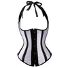 Gothic Striped Satin Halter Underbust Corset Vest 12 Spiral Steel Bones Bustier