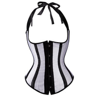 Gothic Striped Satin Halter Underbust Corset Vest 12 Spiral Steel Bones Bustier