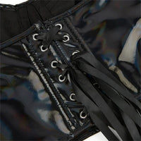 Black Shiny PU Leather Halter Corset Crop Top Push-Up Bustier Gothic Bra