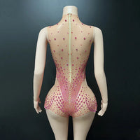 Geometric Rhinestone Sleeveless Stage Bodysuit