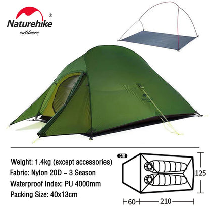 Naturehike Cloud Up 2 Tent Ultralight 20D 210T Outdoor Camping Hiking Cycling Travel Tents With Footprint