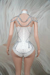 Sparkly Rhinestone Tassel Spandex Bodysuit Halter Dance Stage Costume Leotard