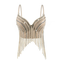 Rhinestone & Bead Tassel Push-Up Underwire Bustier Crop Top