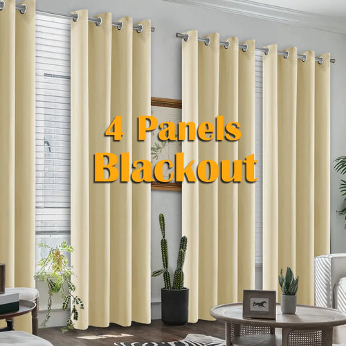 4PCS Blackout Curtains, Heat-Insulated Grommet Curtains For Bedroom Darkening, Noise Reduction Curtains For Living Room