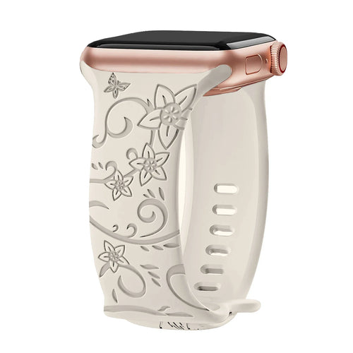 Apple Watch Silicone Strap - Floral Engraved, Soft and Waterproof