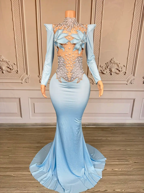 Rhinestone Floral Embroidered Mermaid Gala Gown & Trailing Evening Dress