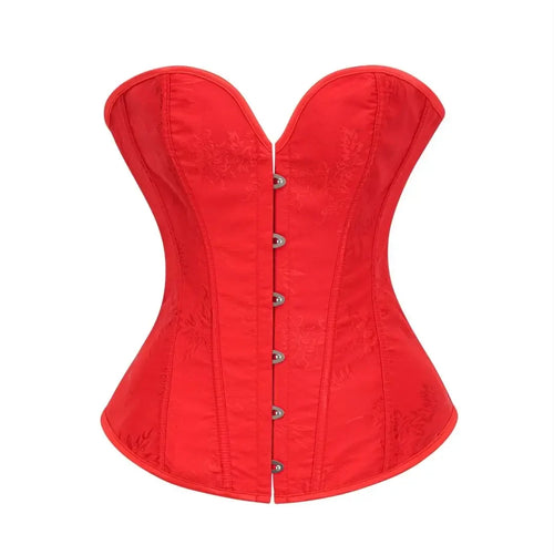 Victorian Floral Jacquard Overbust Corset Front Busk Lace-Up Bustier Top