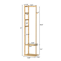 Heavy Duty Bamboo Coat Stand Freestanding Corner Clothes Rack with Hook and Shelves