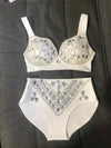 Rhinestone Bikini Bra & High-Waist Shorts 2-Piece Performance Costume Set