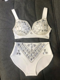 Rhinestone Bikini Bra & High-Waist Shorts 2-Piece Performance Costume Set