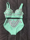 Rhinestone Bikini Bra & High-Waist Shorts 2-Piece Performance Costume Set