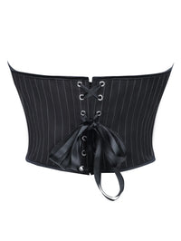Black Striped Overbust Corset Top Zipper Front Lace-Up Bustier Body Shaper